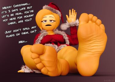 3d barefoot bigiolax blonde_hair bob_cut christmas christmas_outfit emoji_(race) feet female foot_fetish foot_focus holidays mary_meh mature_female meaty_soles milf mrs._meh santa_hat soles solo_female sony_pictures_animation the_emoji_movie toes wrinkled_feet yellow_skin