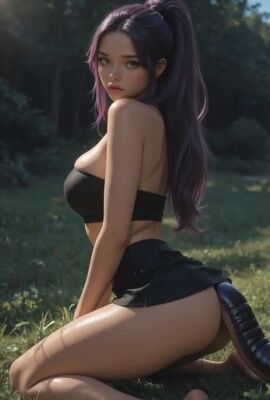 ai_generated all_the_way_through anal anal_vore big_ass big_breasts body_invasion clothed creature_inside female full_tour green_eyes grok miniskirt outdoors purple_hair shorter_than_10_seconds slug sound tagme video