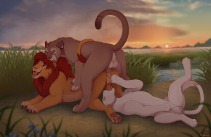 2022 anal anal_sex animal_genitalia animal_penis animal_pussy artist_name ass backsack balls ballsack bisexual bodily_fluids brown_body brown_fur claws clenched_teeth closed_eyes colored detailed_background digital_media_(artwork) digitigrade disney erection felid feline_genitalia feline_penis feline_pussy female feral feral_on_feral fur genitals grass half-closed_eyes lion looking_pleasured lying male male/female male/male mammal mane mukarmor multicolored_body multicolored_fur narrowed_eyes on_back open_mouth orange_body orange_fur outside pantherine pawpads paws penetration penile penile_penetration penis penis_in_ass penis_in_mouth plant pussy quadruped raised_leg raised_tail red_mane saliva saliva_on_penis sex simba_(the_lion_king) spread_legs spreading sundown tail tail_anus tan_body tan_fur teeth the_lion_king tongue tongue_on_penis tongue_out two-tone_body two-tone_fur water white_body white_fur