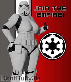 3d 3d_(artwork) armor armored armored_female ass blender blender_(artwork) blender_(software) breasts dont_bully_(artist) female female_stormtrooper galactic_empire_insignia helmet helmet_girl huge_ass huge_breasts huge_butt huge_thighs pinup pinup_pose propaganda propaganda_poster star_wars stormtrooper text thumbs_up voluptuous voluptuous_female