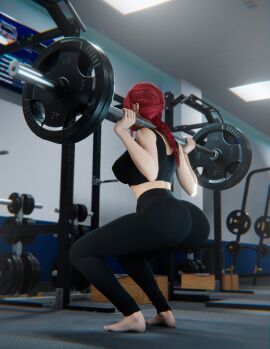 3d 3d_(artwork) 3d_model ass athletic athletic_female big_ass big_butt breasts bubble_ass bubble_butt chainsaw_man female gym gym_clothes gym_uniform jinushi_san leggings makima_(chainsaw_man) medium_breasts orange_eyes paag red_hair sports_bra sportswear squatting thick_thighs wide_hips workout