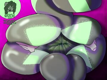 :3 ambiguous_gender anthro anus ass balls bedroom_eyes big_balls big_butt big_tail butt_markings dialogue disembodied_hand duo facial_markings fur genitals green_anus grey_body grey_fur hand_on_butt head_markings helloimfurry hi_res huge_butt male male/male mammal markings mephitid narrowed_eyes pink_background presenting presenting_anus presenting_hindquarters seductive simple_background skunk spread_anus spread_butt spreading swirl_(helloimfurry) tail talking_to_viewer