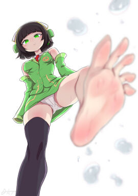 1girls barefoot breasts character_request dnmtmkz1 feet feet_up female female_only foot_fetish foot_focus fully_clothed kyomachi_seika medium_breasts panties short_hair short_skirt soles spread_toes stepping stockings suit sweat sweatdrop toes voiceroid white_panties