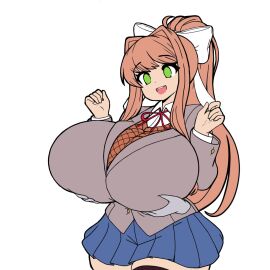 1girls 5_fingers big_breasts blue_skirt breasts clothed clothed_female clothes clothing doki_doki_literature_club female female_focus green_eyes heavy_breasts huge_breasts long_hair monika_(doki_doki_literature_club) skirt somnipheromone thighs unepicroachy