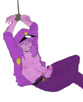 erection five_nights_at_freddy's fnaf purple_guy_(fnaf) rebornica rope_bondage shirtless smug solo tied_up vincent_(fnaf)