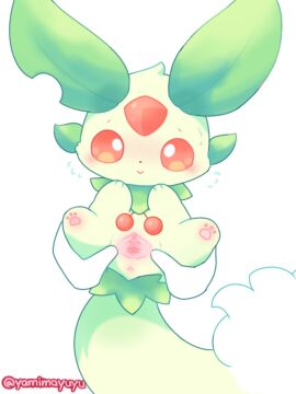 anus black_nose blush bodily_fluids clitoris digital_drawing_(artwork) digital_media_(artwork) dipstick_tail feet female feral forehead_gem fur gem genitals green_body green_fur hi_res lifmunk mammal markings nakimayo orange_eyes pal_(species) palphilia palworld pawpads paws pink_anus pink_pawpads pink_pussy pocketpair pussy rodent sciurid simple_background smile solo solo_focus spread_pussy spreading squirrel sweat tail tail_markings tree_squirrel urethra white_background