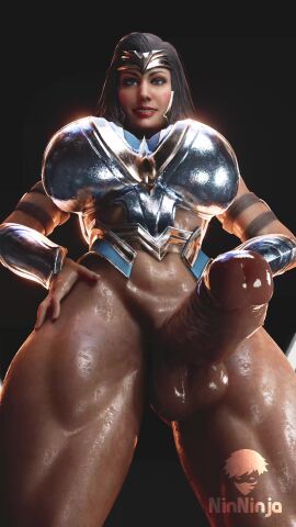 3d black_hair bottomless futa_only futanari huge_breasts huge_cock injustice_2 long_hair low-angle_view ninninja pinup pleased_expression shaking_hips shaking_penis solo tagme taker_pov top_view video wagging_penis wonder_woman