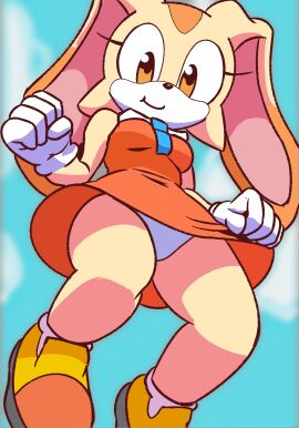 1girls anthro blush brown_eyes clothed cream_the_rabbit cute dinim dress female furaffinity girly handwear lagomorph looking_at_viewer mobian_(species) panties rabbit sega smile sonic_(series) sonic_advance sonic_advance_2 sonic_team sonic_the_hedgehog_(series) thick_thighs underwear video_games wide_hips young