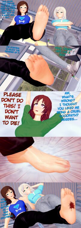 3girls afraid ari_(class_of_'09) barefoot blood_stain class_of_'09 crush crushing emily_(class_of_'09) fear feet female foot_fetish foot_focus geagts giant giant_feet giantess giantess_crush giantess_feet imminent_crush imminent_stomp macro micro nicole_(class_of_'09) shrunken_female size_difference stomping tiny