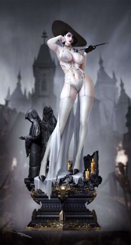 1girls 3d alcina_dimitrescu bewitching_thighs big_breasts black_hair black_hat breasts female female_only figurine full_body garter_belt garter_straps gray_body grey_body hamajippa hat hourglass_figure large_breasts long_legs pale_skin panties resident_evil resident_evil_8:_village solo_female standing thighhighs white_body white_garter_belt white_garter_straps white_panties white_skin white_thighhighs