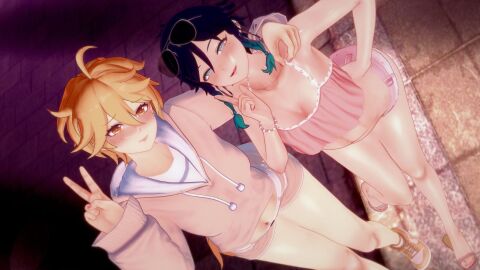 2boys aether_(genshin_impact) asiansluttyw femboy gay male male_only tagme venti_(genshin_impact) yaoi