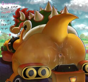 2020s 2024 after_sex anal_request anthro anus ass bent_over big_ass big_butt blush bodily_fluids bowser bracelet bubble_ass bubble_butt car cloud cum cum_in_ass cum_inside cum_on_ass cum_on_butt day english_text eyebrows felching_request genital_fluids hair heart_symbol hi_res horn huge_ass huge_butt huge_thighs inviting jewelry koopa looking_at_viewer looking_back looking_back_at_viewer male male_only mario_(series) mario_kart muscular muscular_anthro muscular_male musk musk_clouds narrowed_eyes nintendo nude open_mouth open_smile oral_request outside perineum puffy_anus rimming_request scalie shell sitting sky smile solo spiked_bracelet spiked_shell spikes spikes_(anatomy) spikysketches talking_to_viewer teeth text thick_thighs tongue vehicle