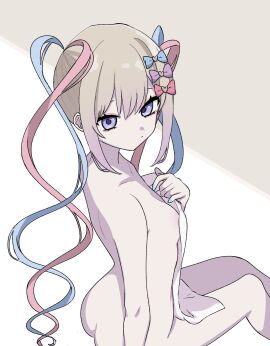 1girls artist_request ass back bare_back breasts chouzetsusaikawa_tenshi-chan female looking_at_viewer looking_back naked needy_girl_overdose needy_streamer_overload nude small_breasts solo towel towel_only