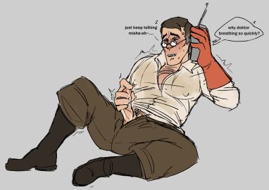 big_pecs blush blushing_profusely breasts canon_couple cell_phone clothed clothed_male cum cum_on_hand dilf erect_nipples erect_nipples_under_clothes erection gay heavy_(team_fortress_2) heavy_breathing heavy_weapons_guy jerking_off large_pectorals male male_only manboobs masturbation medic_(team_fortress_2) moaning moaning_in_pleasure muscular muscular_male nipples open_fly open_shirt panting penis phone_call phone_sex sfcedarin shy shy_expression solo_male sweat team_fortress_2 they_love_each_other yaoi