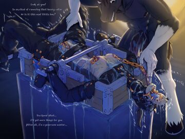 4:3 after_oral_penetration animal_genitalia animal_penis anthro asinus black_body black_fur black_leather blindfold bodily_fluids bondage bondage_furniture bondage_gear bondage_gloves bondage_suit boots bound box chained chains clitoris clitoris_piercing clothing container countershade_fur countershading cum cum_bucket_(character) cum_in_mouth cum_inside cum_pooling digital_media_(artwork) donkey duo english_text equid equine equine_genitalia equine_penis female footwear fur gag gauged_tongue genital_fluids genital_piercing genitals gimp_mask gold_(metal) gold_jewelry handwear hi_res horse hybrid jewelry leather leather_clothing leather_legwear leather_stockings leather_strap leg_markings legwear long_tongue male male/female mammal markings mask missing.file mule nipple_chain nipple_piercing nipples nose_plugs penis piercing pulling_tongue pussy restraints ring_gag shoes shuddering socks_(marking) spreader_bar stockings straps text thigh_boots thigh_highs tongue