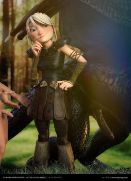 1girls 2boys 3d 3d_(artwork) animal_genitalia arm_wraps armband armor astrid_hofferson belly blonde_hair blue_eyes boots braid braided_hair breasts clothed_female clothed_female_nude_male dark-skinned_male dark_skin dragon dreamworks female grass hi_res how_to_train_your_dragon human light-skinned_female light_skin male medium_breasts navel nipples_visible_through_clothing nude nude_male nude_male_clothed_female offscreen_character offscreen_male outside penis scales shaved_crotch shoes slender_body straight_hair the_merry_mage thighs thinking tied_hair unseen_male_face veiny_penis wings