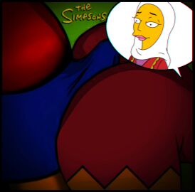 20th_century_fox 20th_century_studios accurate_art_style arabian_clothes ass assjob bart_simpson big_ass big_butt big_penis blue_shorts boner buttjob comic dry_humping edit edited_screencap erection_under_clothes female green_background hijab legs male mina_bin_laden older_female penis penis_under_clothes red_dress red_shirt smaller_male speech_bubble the_simpsons yellow_body yellow_skin