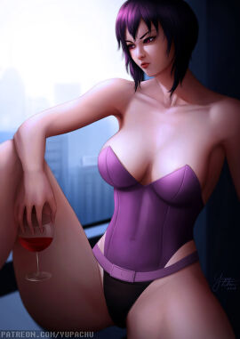 1girls bed female ghost_in_the_shell kusanagi_motoko purple_eyes purple_hair solo yupachu