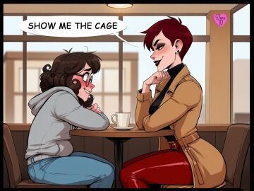 ai_generated balls big_breasts breasts brown_hair caught caught_off_guard chastity chastity_cage chastity_device choker chubby chubby_femboy crop_top curly_hair doratv fabian_(doratv) femboy feminine feminine_body feminine_faced_male feminine_male feminine_pose feminization feminized_male glasses high_heels male panic panicking penis red_hair sandra_(doratv) short_hair sissification sissy sissyfication stockings thick_ass thick_thighs thigh_highs thighhighs tight_clothing tight_pants tiny_balls tiny_penis