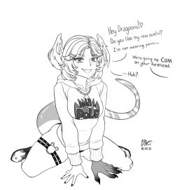 2023 all_fours artist_signature bangs barely_visible_panties black_nails black_panties boots breasts chain_necklace clothed cyngapra dated dialogue dragon_arm dragon_tail english_text female flesh_fang hair_ornament hair_wings head_wings heterochromia hoodie hoodie_only imminent_bukkake imminent_cumshot imminent_facial imminent_masturbation kneeling legband long_nails medium_breasts medium_hair moments_before_disaster monochrome nijisanji nijisanji_en no_pants open_mouth panties selen_tatsuki selen_tatsuki_(3rd_costume) sharp_nails skindentation smile solo spread_legs striped_tail tail text text_on_clothing text_on_topwear thick_thighs thighs thighs_bigger_than_head virtual_youtuber white_background white_tail wings x_hair_ornament