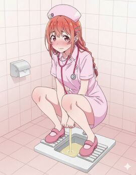 kanojo_okarishimasu nurse orange_hair peeing pissing rent_a_girlfiend sakurasawa_sumi squat_toilet toilet urine