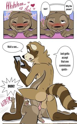 anal anal_sex annoyed anthro anthro_on_anthro anthro_penetrated anthro_penetrating ass balls bite biting_lip blep blush brown_body brown_fur cellphone closed_eyes cute_fangs dialogue distracted_sex duo electronics erection felix_(nik159) foreskin from_behind_position fur gay genitals hi_res holding_cellphone holding_object holding_phone holding_smartphone humanoid_genitalia humanoid_penis interrupted looking_pleasured male male/male mammal moan mustelid nik_(nik159) nikraccoom otter pausing_during_sex penetration penile penile_penetration penis penis_in_ass phone plap procyonid prone_bone raccoon sex smartphone smile speech_bubble text tongue tongue_out uncircumcised yaoi
