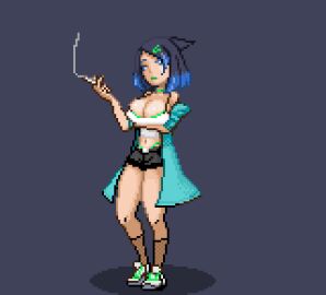 1girls 2d aged_up animated animated_gif big_breasts bimbo blue_highlights breasts cigarette cleavage female fishnet_socks gif green_lipstick liko_(pokemon) loop looping_animation pixel_animation pixel_art pokemon pokemon_horizons smoking smoking_cigarette standing turtle_sausage turtle_soup turtlesoup visible_underwear