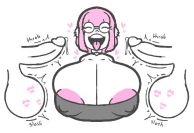 about_to_cum aplovestudio areola_slip choker cleavage closed_eyes disembodied_penis female gigantic_breasts glasses huge_breasts huge_cock huge_nipples imminent_facial imminent_orgasm open_mouth original_character penis short_hair tongue_out