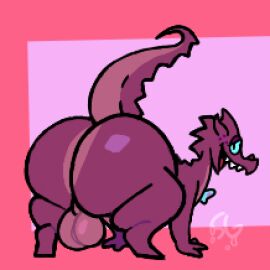 1:1 2d_animation all_fours animated anthro ass backsack balls ballsack bfad big_ass big_butt blue_eyes bouncing_balls bow_tie genitals half-closed_eyes huge_ass huge_butt looking_at_viewer looking_back male male_only narrowed_eyes perineum presenting presenting_hindquarters raised_tail scalie shaking_ass shaking_butt short_playtime simple_background slugguts solo tail