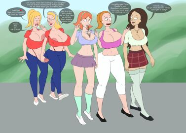 1futa 4girls adult_swim areola_slip areolae beth_smith blonde_hair breasts brown_hair cleavage clothed clothing color commission curvy dialogue diklonius english_text erection eyebrow_piercing female fully_clothed futa_on_female futanari handjob hi_res huge_breasts huge_cock human intersex jerking jessica_(rick_and_morty) light-skinned_female light-skinned_futa light_skin mature_female milf mostly_clothed mother multiple_females multiple_girls nipples nipples_visible_through_clothing penis ponytail red_hair rick_and_morty scar_across_eye selfcest side_shave skirt space_beth square_crossover standing stockings summer_smith text text_bubble thick thick_thighs tricia_lange voluptuous wide_hips