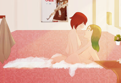 2girls artist_request bathroom bathtub chloe_price female female_only green_hair indoors intimate lesbian_sex life_is_strange lovers max_caulfield multiple_females multiple_girls pricefield tagme tbunnyart yuri
