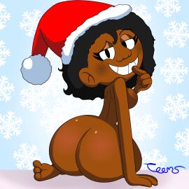 1girls :3 ass big_ass big_butt black_hair bootytoon breasts bubble_ass bubble_butt busty christmas curvaceous curvy curvy_body curvy_female curvy_figure dark-skinned_female dark_skin enormous_ass enormous_butt female female_focus female_only freckles from_behind gigantic_ass gigantic_butt huge_ass huge_butt huge_hips huge_thighs large_ass large_butt looking_at_viewer looking_back massive_ass massive_butt naked naked_female nude nude_female off_shoulder original original_character round_ass round_butt shortstack showing_ass simple_background smile teeth thick_ass thick_butt thick_thighs thunder_thighs tori_tunies traced traced_art voluptuous wide_hips