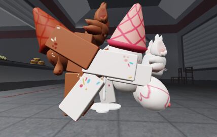 1boy 1girls 3d big_breasts breasts brown_body brown_fur brown_skin chocolate_ice_cream cone cum cum_drip cum_in_pussy cum_inside cum_on_floor female female_penetrated ice_cream ice_cream_cone ice_cream_girl kaiju_paradise male male/female male_penetrating_female pussy roblox roblox_game sex_from_behind sprinklekit_(kaiju_paradise) strawberry_ice_cream vaginal_penetration vaginal_sex white_body white_fur white_skin