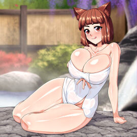 cat_girl catgirl commissioner_upload female oppai_forge pinup sauna tagme towel