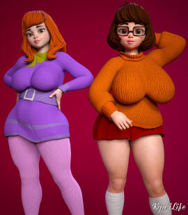 2girls 3d ass big_ass big_breasts breasts brown_hair bust busty chest curvaceous curvy curvy_figure daphne_blake female female_focus hanna-barbera hips huge_ass huge_breasts large_ass large_breasts legs light-skinned_female light_skin mature mature_female nerd nerdy nerdy_female orange_hair ryu4life scooby-doo signature text thick thick_hips thick_legs thick_thighs thighs velma_dinkley voluptuous voluptuous_female waist warner_brothers wide_hips