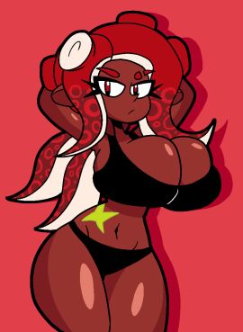 1girls agent_8_(octo_expansion) agent_8_(splatoon) angry_face arms_behind_head belly big_breasts black_sports_bra bra breast_squeeze breasts dark-skinned_female dark_skin digital_art digital_drawing_(artwork) digital_media_(artwork) eight_(jaktroose) female huge_breasts jaktroose long_eyelashes octoling octoling_girl scar_on_stomach seductive seductive_pose serious simple_background splatoon splatoon_(series) splatoon_2 splatoon_2:_octo_expansion sports_bra stoic suggestive thick_thighs underwear