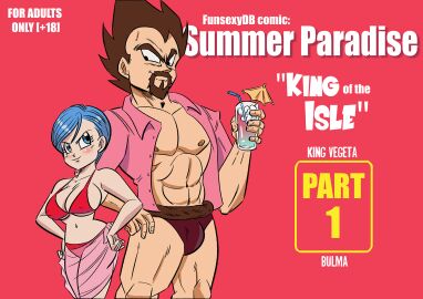 1boy 1girls big_breasts bikini blue_eyes blue_hair breasts bulge bulma_briefs cock_bulge dilf dragon_ball dragon_ball_super dragon_ball_z drink_in_hand female funsexydragonball goatee hourglass_figure king_vegeta male milf nipple_bulge page_1 part_1 penis tail