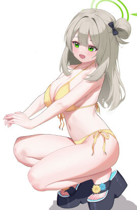 1girls absurd_res absurdres ankles bare_armpits bare_back bare_belly bare_calves bare_chest bare_hands bare_hips bare_knees bare_legs bare_midriff bare_navel bare_shoulders bare_thighs belly belly_button big_breasts bikini bikini_bottom bikini_only bikini_top black_footwear black_hair_ribbon black_hair_tie black_ribbon black_sandals blue_archive breasts brown-haired_female brown_eyebrows brown_hair busty busty_female busty_teenager calves cleavage collarbone dot_nose elbows exposed exposed_armpits exposed_arms exposed_belly exposed_feet exposed_legs exposed_midriff exposed_shoulders exposed_thighs exposed_toes extended_arm extended_arms eyebrows_visible_through_hair feet female female_focus female_only fingernails fingers footwear full_body green-eyed_female green_eyes green_halo hair_between_eyes hair_bun hair_ribbon hair_tie halo head_tilt high_resolution high_school_student highres hourglass_figure knees large_breasts lean_figure legs light-skined_female light-skinned_female light_skin lishu_(2013547716) long_hair narrow_waist navel nipple_bulge nonomi_(blue_archive) nonomi_(swimsuit)_(blue_archive) open_mouth open_mouth_smile pale-skinned_female pale_skin parted_lips ribbon sandals schoolgirl shoulders side-tie_bikini side_bun sideboob simple_background slender_body slender_waist slim_female slim_waist smile smiley_face smooth_skin solo squatting squatting_female string_bikini swimsuit swimwear teenage_female teenager thick_thighs thighs thin_waist tilted_head toes tongue white_background wide_hips yellow_bikini yellow_bikini_bottom yellow_bikini_top yellow_string_bikini yellow_swimsuit yellow_swimwear