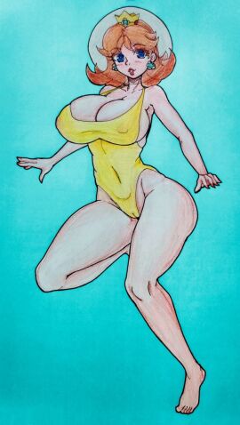 1girls alternate_background alternate_version_available background big_breasts blue_eyes breasts brown_hair cameltoe cleavage crown diving_helmet ear_piercing earrings erect_nipples feet female female_only flower_earrings full_body gaixas1 gaixas1draw hair helmet hips huge_breasts legs lips lipstick mario_(series) nail_polish nails nintendo nipples one-piece_swimsuit princess_daisy pussy red_nail_polish red_nails solo solo_female swimming swimsuit swimwear thick_lips thick_thighs thighs underwater wide_hips yellow_swimsuit