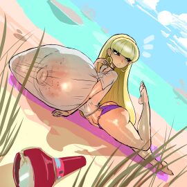 1girls ass beach blonde_hair blunt_bangs breast_expansion breast_growth breast_growth_(enlargement) breasts breasts_bigger_than_head crystal_flashlight expansion female full_body gausscannon gigantic_breasts glands_of_montgomery gravity_falls huge_areolae huge_ass hyper_breasts inverted_nipples no_bra on_stomach pacifica_northwest puffy_nipples see-through_clothing see-through_shirt sideass solo swimsuit top_heavy top_heavy_breasts very_long_hair