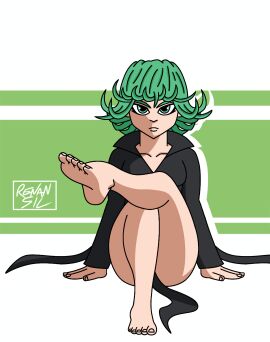 breasts clothed clothed_female crossed_legs feet feet_up female flat_chest full_body looking_at_viewer one-punch_man short_hair shortstack sitting small_breasts solo tatsumaki