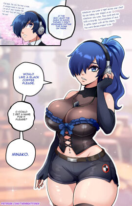 1boy 1girls 2025 2d alternate_costume armwear artist_name ass_expansion ass_inflation atlus big_breasts blue_eyes blue_hair brainwashing breast_expansion breast_growth breast_growth_(enlargement) breast_inflation breasts clothed clothes clothing coffee_shop color colored colored_text comic_panel detailed_background digital_media_(artwork) english_text expansion female female_focus fully_clothed fully_clothed_female gender_transformation genderswap_(mtf) goth goth_girl gothic gothic_girl gothified head_accessory headphones highres hypnosis hypnotic_music indoors inside light-skinned_female light_skin makoto_yuki male minato_arisato mp3_player music_player outdoors outside persona persona_3 persona_3_reload rule_63 sakura_tree school_uniform short_shorts solo standing text themightfenek thick_thighs thighhighs thighs transformation transformation_sequence voluptuous voluptuous_female wide_hips