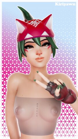 1girls 2024 3d areolae asian asian_female blender blizzard_entertainment breasts female female_focus female_only fingerless_gloves gloves green_hair handwear headband headwear highres japanese japanese_female kiriko_(overwatch) kiriko_kamori kiriyawn light-skinned_female light_skin looking_at_viewer medium_breasts nipples overwatch overwatch_2 petite petite_body presenting presenting_breasts see-through see-through_clothing see-through_top simple_background skinny slim slim_waist small_breasts smile smiling solo solo_focus standing v_sign watermark