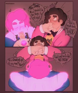 2boys blowjob blowjob_face blowjob_gesture blowjob_only chad_steven covering covering_mouth english english_dialogue english_text fully_clothed fully_clothed_male gay gay_blowjob gay_male gay_sex gem gem_(species) male male_only pants_down pants_pull pants_pulled_down pink_steven pulled_down pulled_down_pants pulled_pants sound_effects speech_bubble speech_bubbles steven_quartz_universe steven_universe toofygoru young