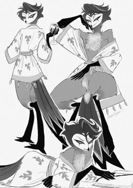 2024 4_toes 5_fingers ambiguous_gender animal_genitalia anthro artist_request avian beak biped bird black_beak black_hands book chest_tuft cloaca clothed clothing container cup digital_media_(artwork) digitigrade drinking_glass feathers feet fingers fur genitals glass glass_container glass_cup grey_body grey_fur grey_hair hair helluva_boss hi_res holding_object holding_wine_glass long_tail_feathers looking_at_viewer lying monochrome multiple_angles mundayme neck_tuft off_shoulder on_front owl_demon presenting presenting_cloaca robe robe_only sharp_fingers simple_background sitting solo source_request spread_legs spreading standing stolas_(helluva_boss) tagme_(artist) tail tail_feathers toes tuft white_background white_face wine_glass