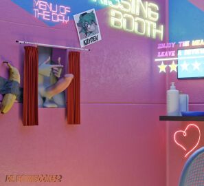 anthro balls banana big_penis booth booth_(structure) booth_seating curtains curtains_open drboumboom32 erection food fruit genitals gesture gesturing_at_viewer glory_hole grey_body kayden_(mawmain) looking_at_viewer male mammal mouse murid murine nude penis plant rat rodent solo