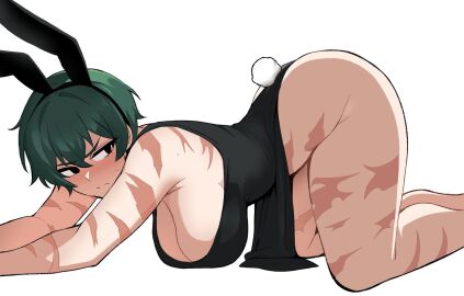 1girls big_breasts blush breasts bunny_ears bunnysuit female female_focus female_only hi_res highres huge_breasts jujutsu_kaisen large_breasts light-skinned_female light_skin maidcousin no_panties scars short_hair solo solo_female solo_focus thick_thighs thighs zenin_maki