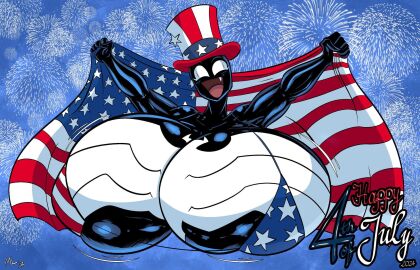 4th_of_july ameizing_lewds american_flag american_flag_bikini avengers big_breasts black_body breast_squeeze breasts female giant_breasts gigantic_breasts huge_breasts hyper hyper_breasts marvel marvel_comics massive_breasts she-venom she-venom_(ameizing_lewds) venom venom_(marvel) white_eyes
