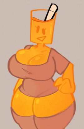 1girls animate_inanimate big_breasts breasts dumodemo female huge_breasts juce_(dumodemo) juice mommy orange_juice probablydemo solo thick_thighs voluptuous