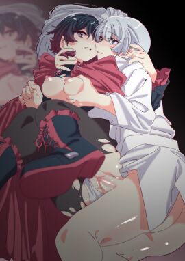 1futa 1girls big_breasts big_penis black_hair blush bottomless breasts censored clothed clothing ecoman erection female futa_on_female futanari groping hahahawo human intersex light-skinned_female light-skinned_futa light_skin mosaic_censoring mostly_clothed on_side pantyhose partially_clothed penis pussy ripped_clothing ripped_pantyhose ruby_rose rwby short_hair sitting spooning tits_out vaginal_penetration weiss_schnee white_hair